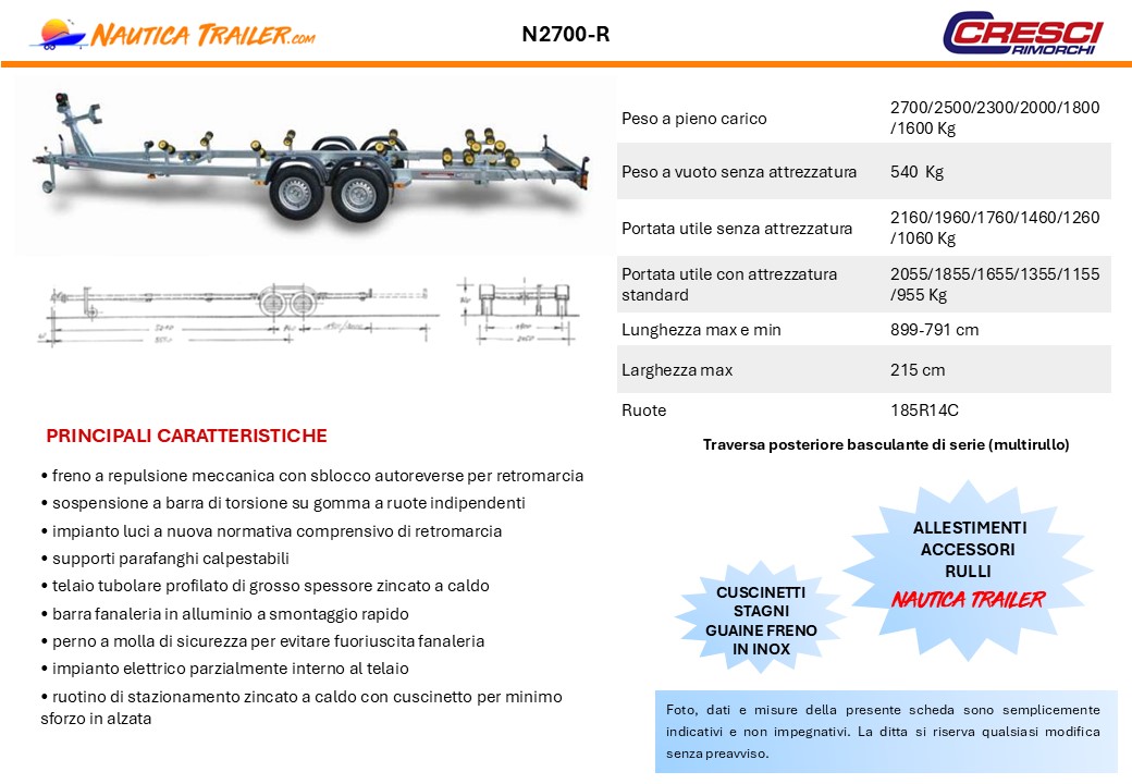 CRESCI RIMORCHIO TRASPORTO NAUTICA N2700-R - immagine 2